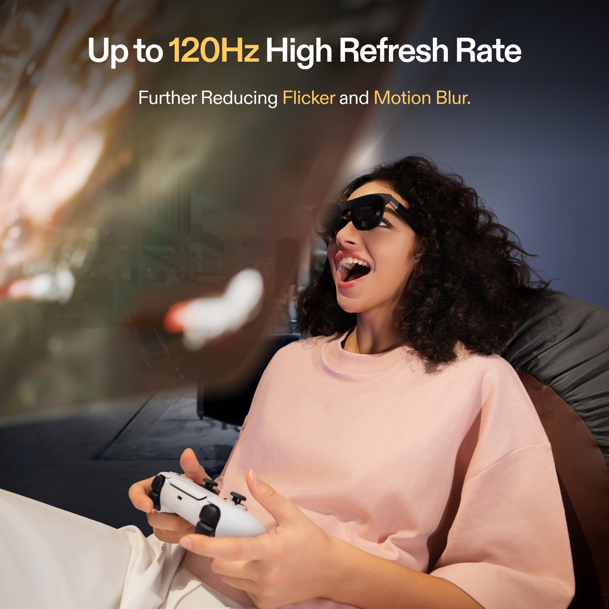 A high-performance display screen showcasing 120Hz refresh rate technology with smooth, blur-free visuals