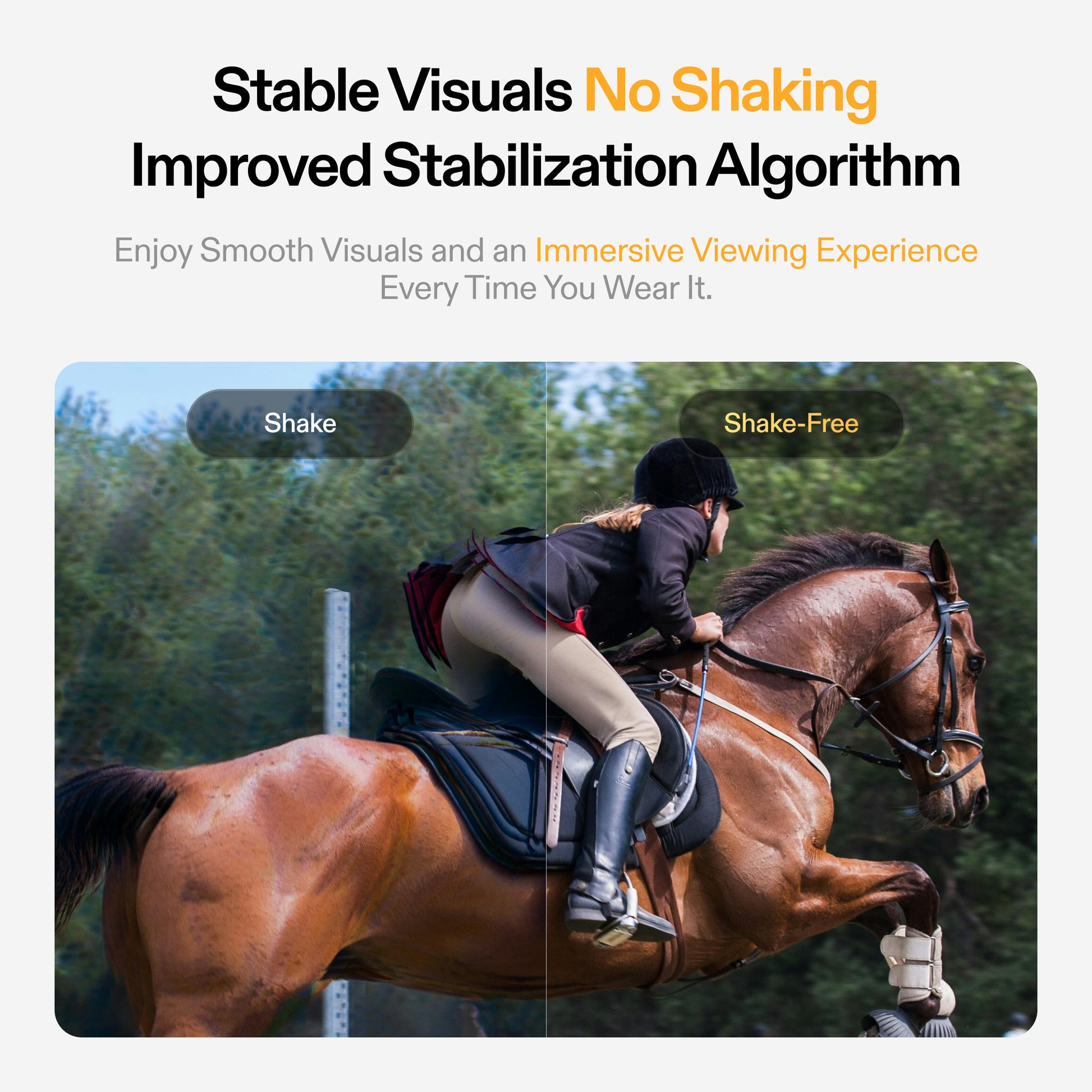 VR headset display demonstrating advanced stabilization technology for shake-free visuals