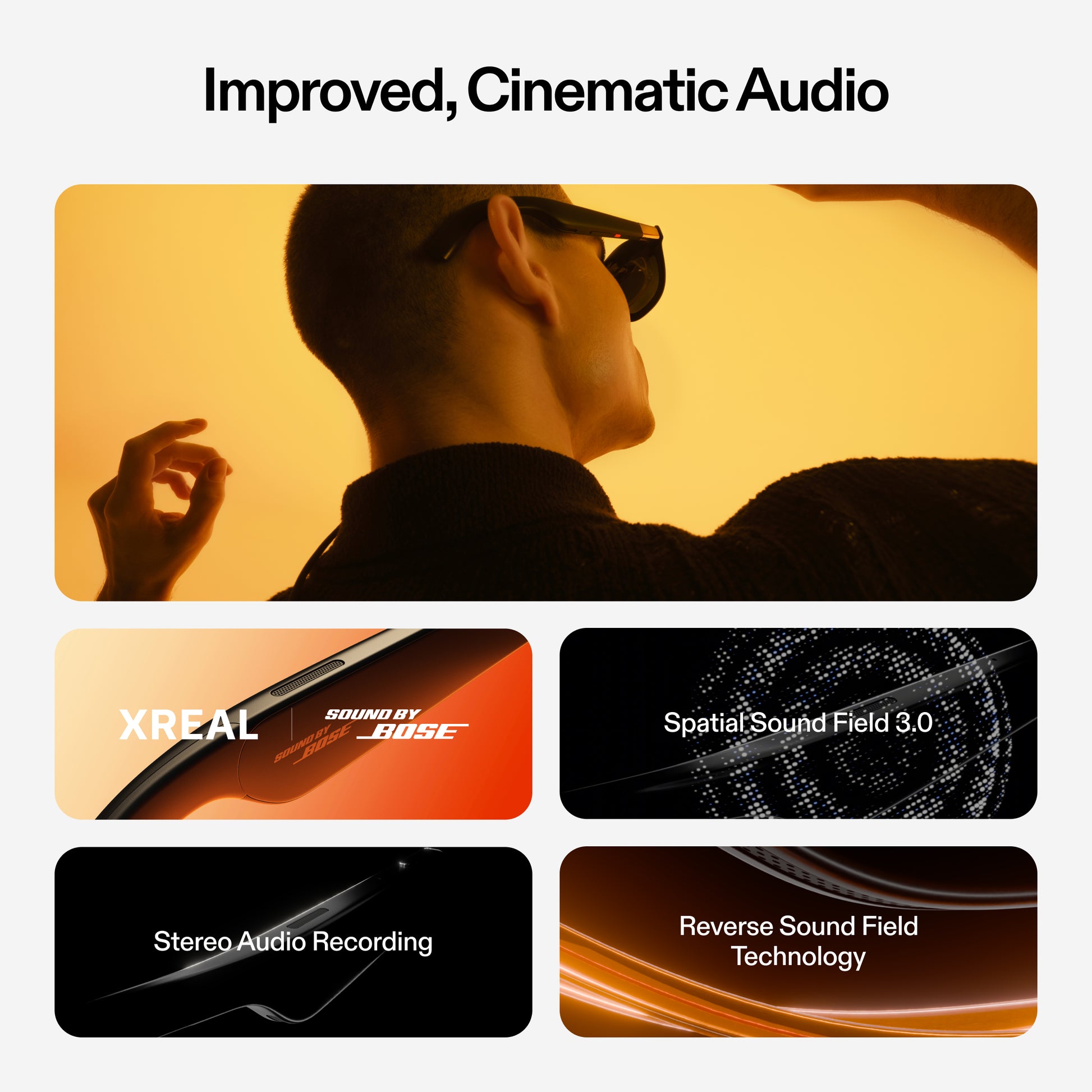 XREAL AR glasses with Spatial Sound Field 3.0 technology delivering immersive cinematic audio and reverse sound field capabilities