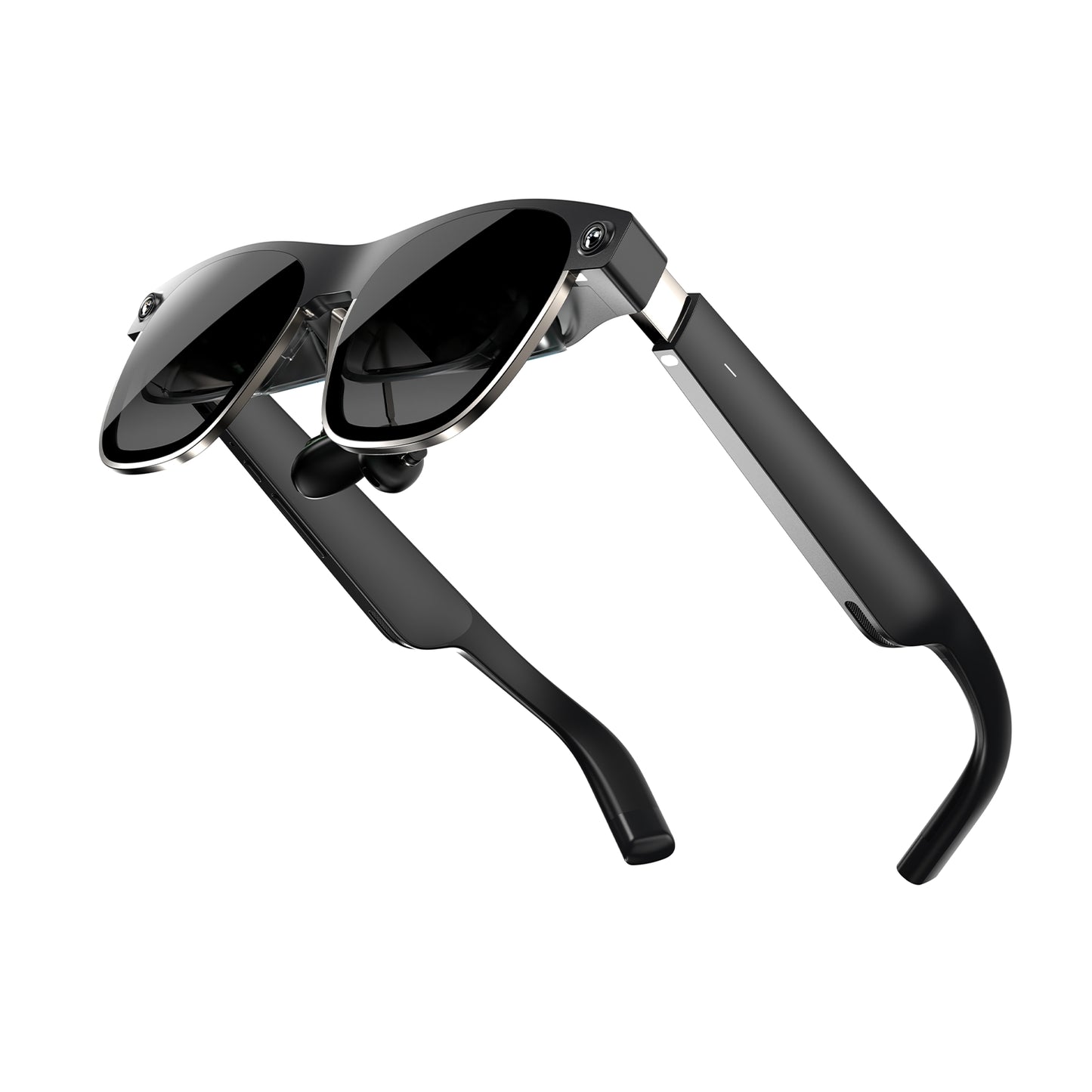 Side angle view of XREAL Air 2 Ultra AR glasses showcasing transparent display lenses and foldable arms